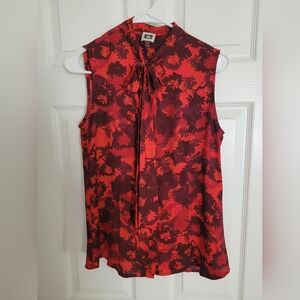 Anne Klein Red Black Brown Short Sleeve Button-up Blouse SIZE 4